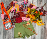 Floral Patchwork Embroidered Boho Top - Burgundy