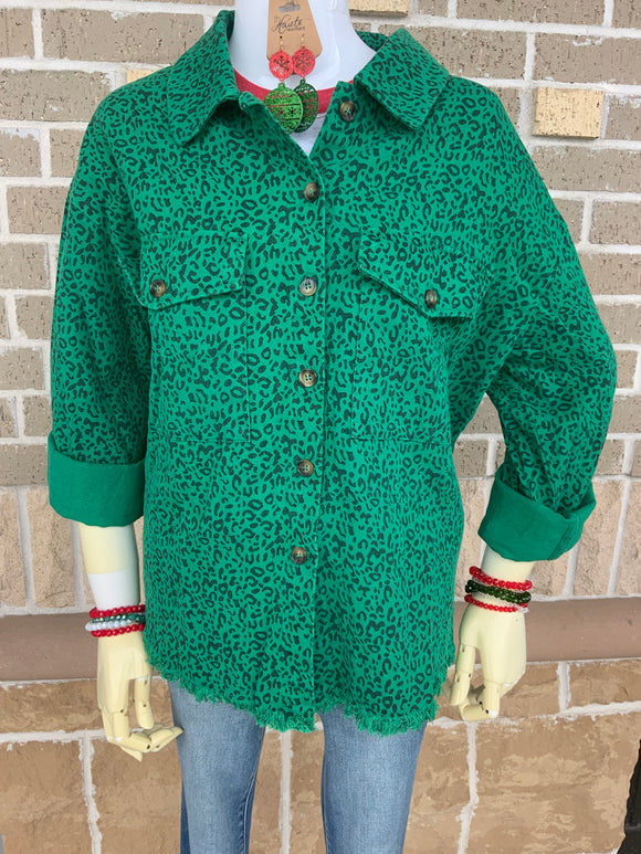 Raw Hem Cropped Denim Jacket - Denim Green