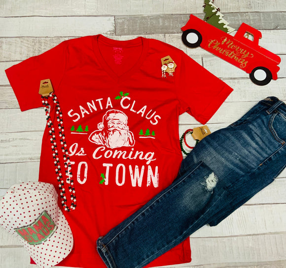 Santa Claus Is Coming To Town Graphic Tee - Red
