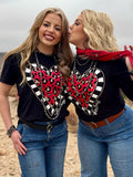 Be Kind Leopard Heart Short Sleeve Tee - Black