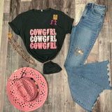Cowgirl Repeat Graphic Tee - Charcoal