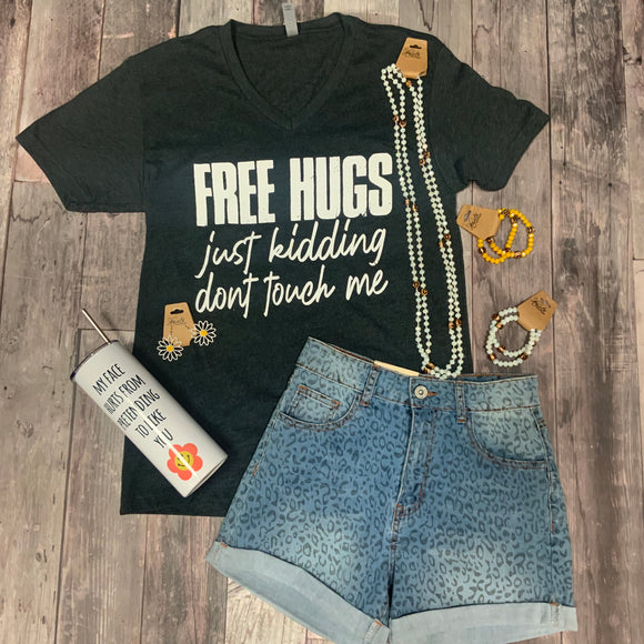 Free Hugs, Just Kdding Graphic Tee - Charcoal