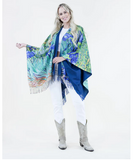 Camille Garden Muse Fringe Ruana – Blue Iris