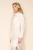 Suede Panel & Lace Button-Up Top - Natural