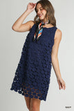 Cut-Out Polka Dot Lace Shift Sleeveless Dress
