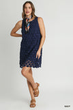 Cut-Out Polka Dot Lace Shift Sleeveless Dress