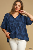 Light Burnout Split Neck Bubble Sleeve Top