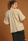 Light Burnout Split Neck Bubble Sleeve Top