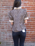 Brielle Wild Grace Ruffle Sleeve Top- Taupe Leopard