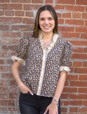Brielle Wild Grace Ruffle Sleeve Top- Taupe Leopard