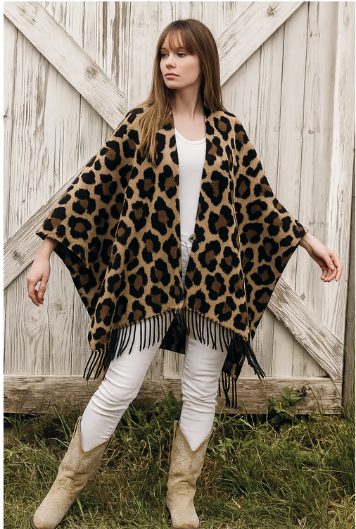 Sabrina Wild Grace Fringe Wrap- Leopard Luxe
