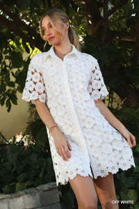 Floral Cut-Out Lace Button Down Dress