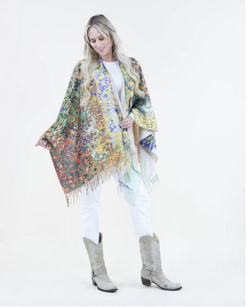 Camille Garden Muse Fringe Ruana – Blue Iris