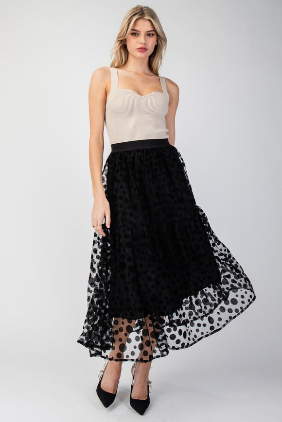 Polk-a-dot Maxi Skirt - Black