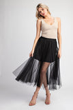 Mesh A-Line Sheer Midi Skirt - Black