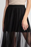 Mesh A-Line Sheer Midi Skirt - Black