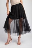 Mesh A-Line Sheer Midi Skirt - Black