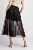 Mesh A-Line Sheer Midi Skirt - Black