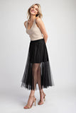 Mesh A-Line Sheer Midi Skirt - Black