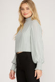 Pleated Woven Top with Smocked Neckline Top - Light Slate