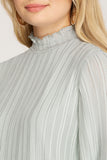 Pleated Woven Top with Smocked Neckline Top - Light Slate