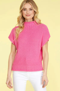 Drop Shoulder Mock Neck Sleeveless Sweater Top