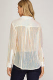 Sheer Sequin Button Down Blouse