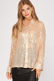 Sheer Sequin Button Down Blouse