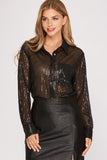 Sheer Sequin Button Down Blouse