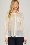 Sheer Sequin Button Down Blouse