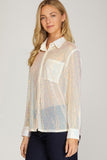 Sheer Sequin Button Down Blouse