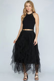 Draped Ruffle Asymmetrical Mesh Skirt