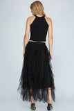 Draped Ruffle Asymmetrical Mesh Skirt