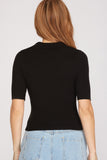 Mid Sleeve Collared Cropped Sweater Top