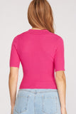 Mid Sleeve Collared Cropped Sweater Top