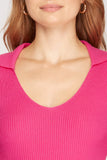 Mid Sleeve Collared Cropped Sweater Top