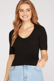 Mid Sleeve Collared Cropped Sweater Top