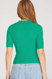 Mid Sleeve Collared Cropped Sweater Top