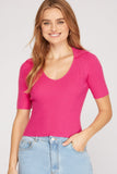 Mid Sleeve Collared Cropped Sweater Top