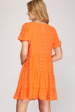 Bubble Sleeve 3 D Tiered Mini Dress