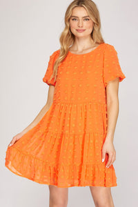 Bubble Sleeve 3 D Tiered Mini Dress