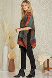 Multi-Color Block Poncho Sweater - Rust/Teal