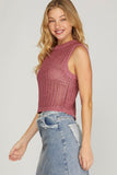 Openwork Lurex Sleeveless Sweater Top