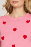 Puff Sleeve Heart Pattern Cropped Sweater