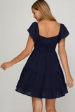 Flutter Sleeve Sweetheart Neckline Smocked Dress