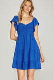 Flutter Sleeve Sweetheart Neckline Smocked Dress