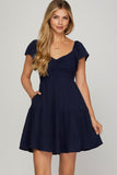 Flutter Sleeve Sweetheart Neckline Smocked Dress