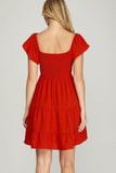 Flutter Sleeve Sweetheart Neckline Smocked Dress