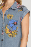 Flower Print Denim Dress with Pockets