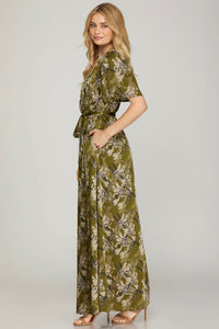 Surplice Floral Print Maxi Dress